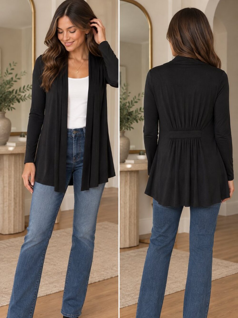 Charter Club Black Open Front Draped Cardigan Size M